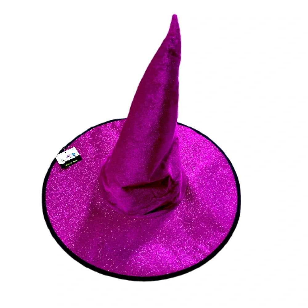 FUCHSIA VELOUR & GITTER WITCH HAT NWT - Picture 12 of 15